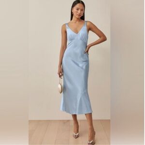 Reformation Daytona Silk Dress in Horizon Blue VGUC